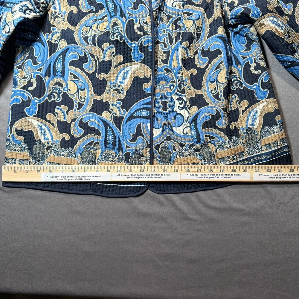 Catherines Petite Paisley Quilted Open Front Jacket Blue Tan 0XWP‎ 14/16WP